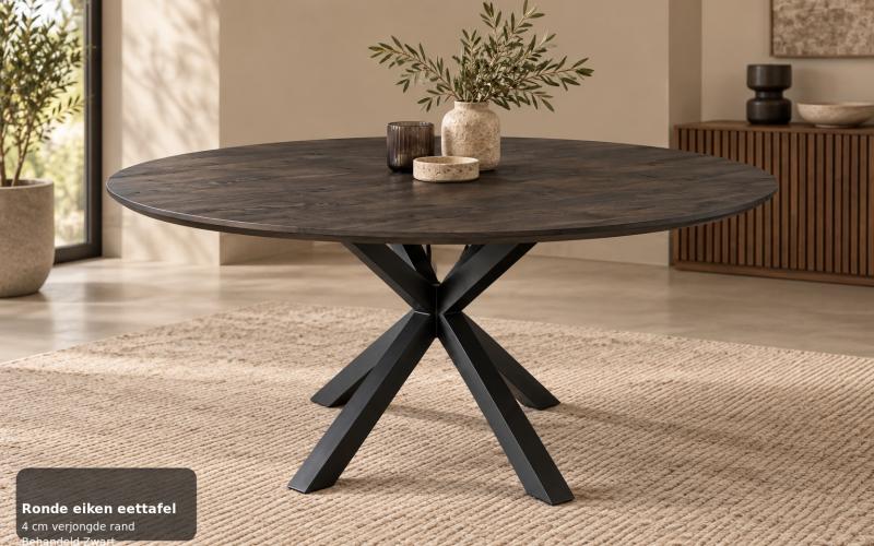 Ronde eiken eettafel 4 cm met verjongde rand &ndash; stel zelf samen